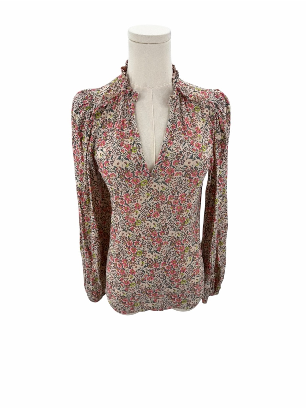 Nation Ltd Floral Ruffle Claudine Yoked Tee Superbloom Pink Bohemian Dainty Sz S - Picture 2 of 13